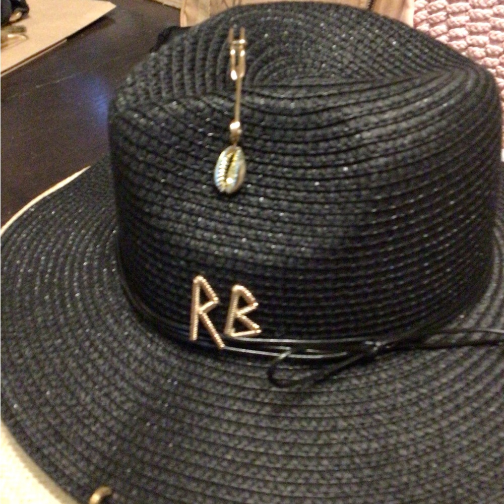 NEW LIKE RUSLIN BAGINSKI Black Wide Brim Fedora Hat with Gold Chain D - Picture 12 of 13